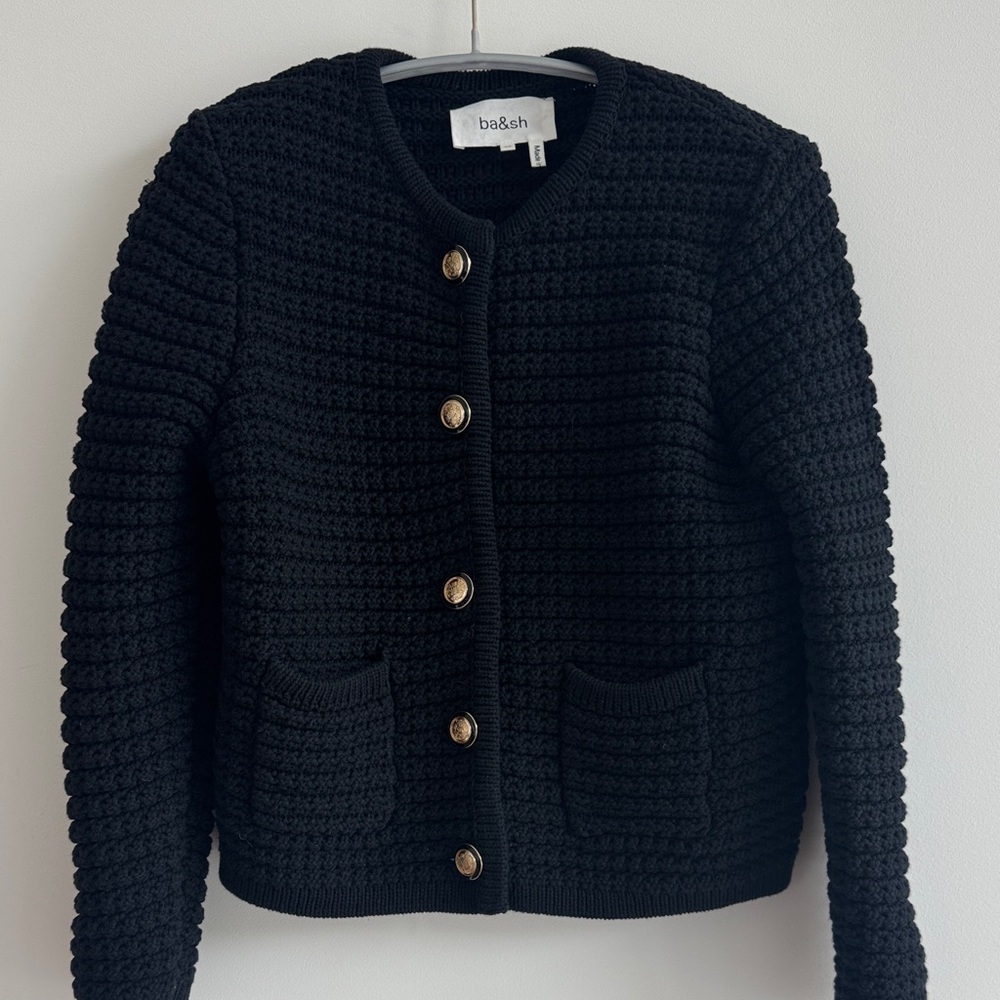 ba&sh Black Knit Cardigan with Gold Buttons